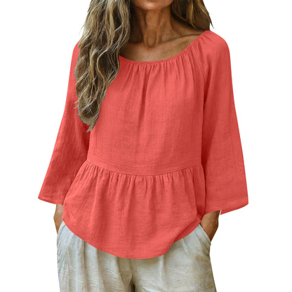 Linen Off Shoulder Blouse Relaxed Fit Boho Top