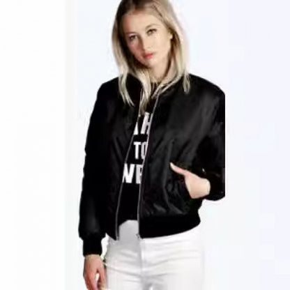 Womens Bomber Jacket Zip Up Lightweight Casual Outerwear