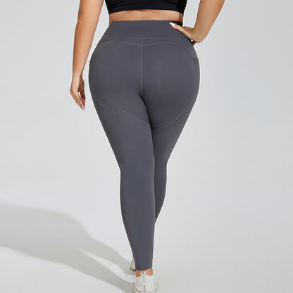 Puls Size Sports Pocket Fitness Trousers Peach Pants Hip-lifting High Waist Stretch Leggings