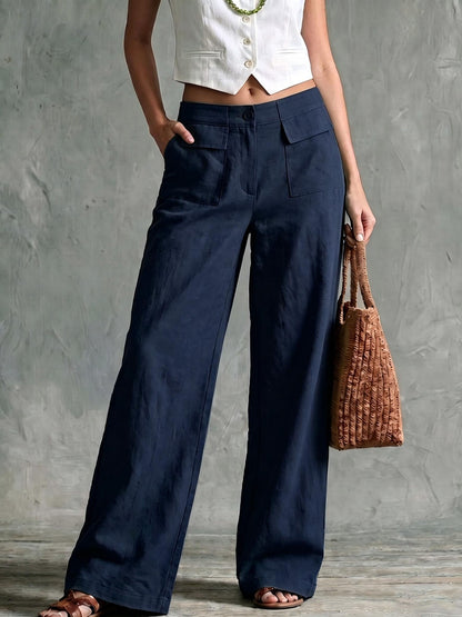 Women Cotton Linen High Waisted Wide Leg Casual Pants