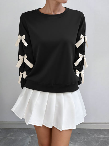 Bow Sleeve Round Neck Long Sleeve Sweatshirt
