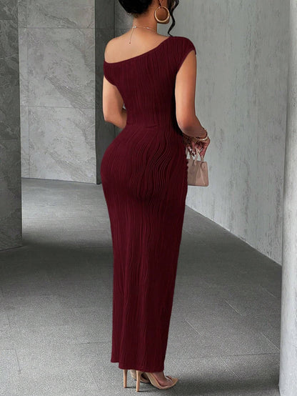 Women's One Shoulder Ribbed Bodycon Maxi Dress