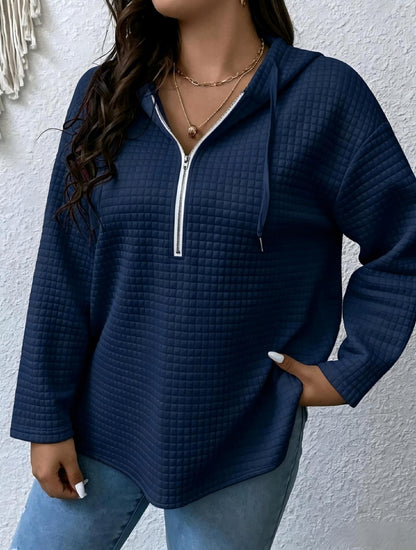 Women's Oversized Waffle Half Zip Hoodie with Pockets