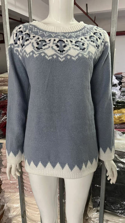 Women's Fair Isle Crewneck Knit Sweater Pullover