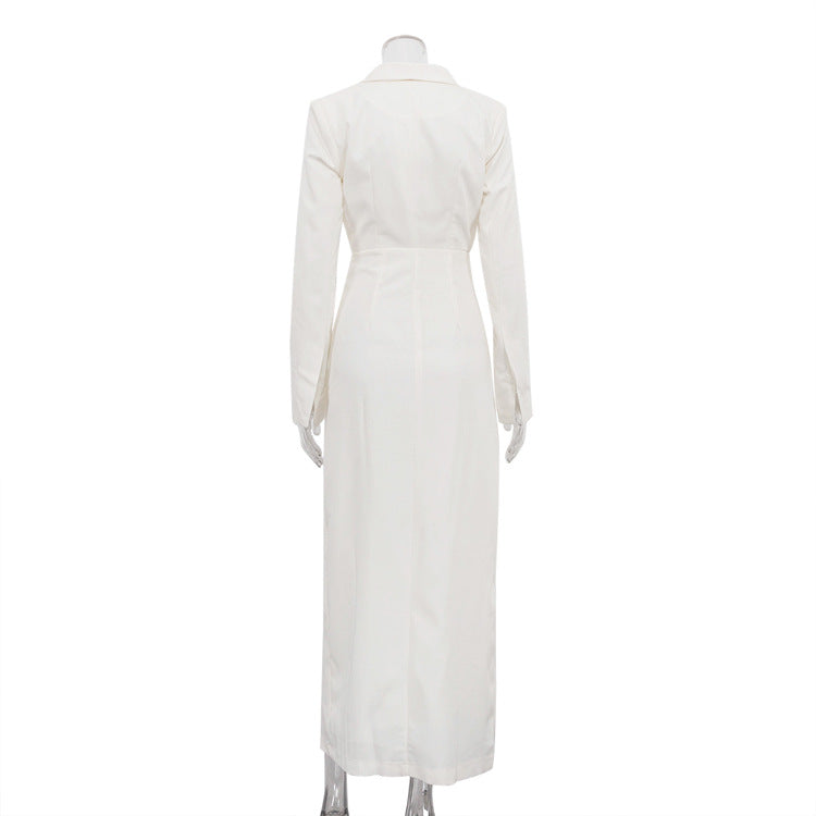 Elegant V-Neck Long Sleeve Front Slit Blazer Dress