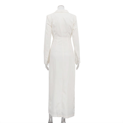 Elegant V-Neck Long Sleeve Front Slit Blazer Dress