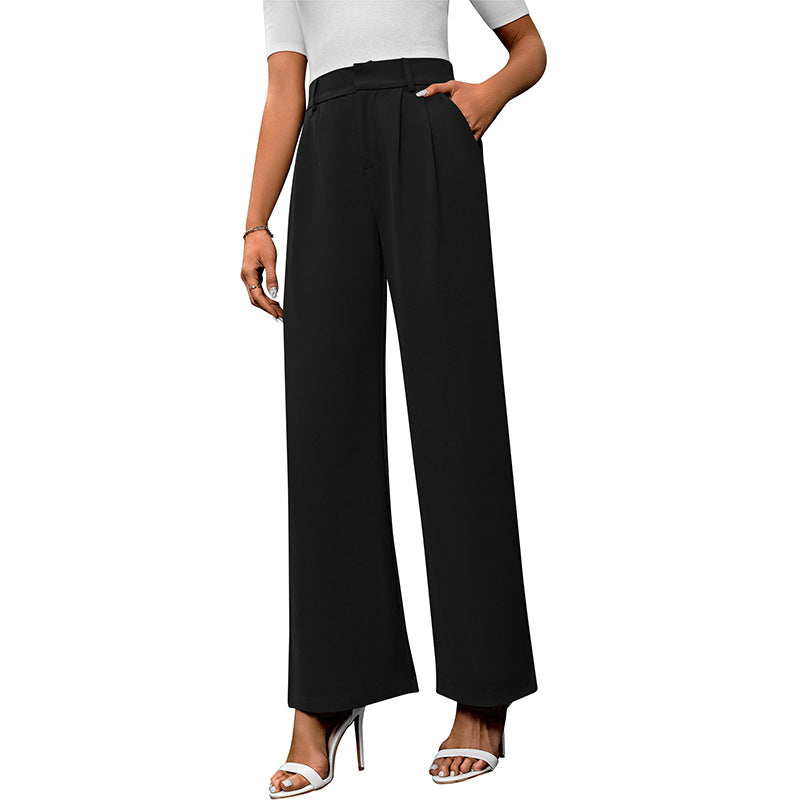 Women's High-Waist Wide-Leg Suit Pants - Elegant Office Trousers