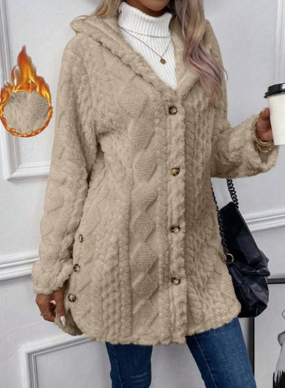 Women's Fuzzy Hooded Button Cardigan Winter Warm Coat