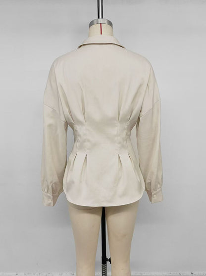 Women's Cotton Peplum Blouse Pleated Button Down Shirt