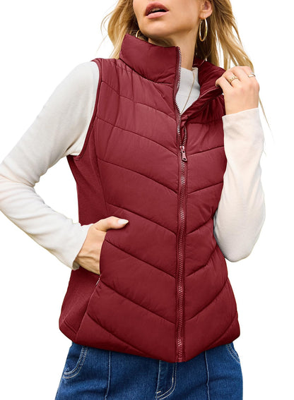 Women's Quilted Zip Up Puffer Vest Sleeveless Jacket