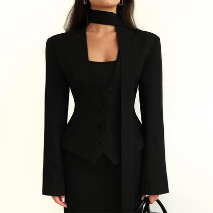 Women's Scarf Neck V-Neck Slim Fit Blazer Long Sleeve