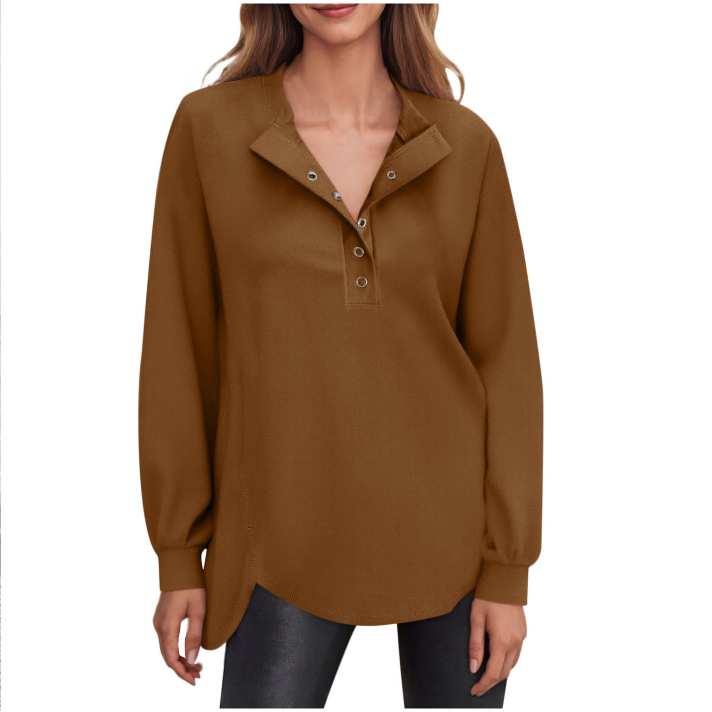 Women's Oversized Button Sweatshirt Long Sleeve Pullover