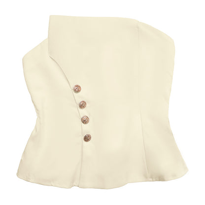 Strapless Button Detail Top and Wide Leg Pants Set