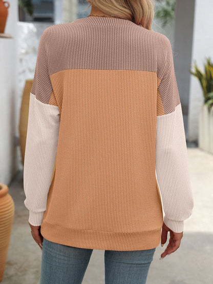 Women’s Colorblock T-Shirt Long Sleeve Loose Top