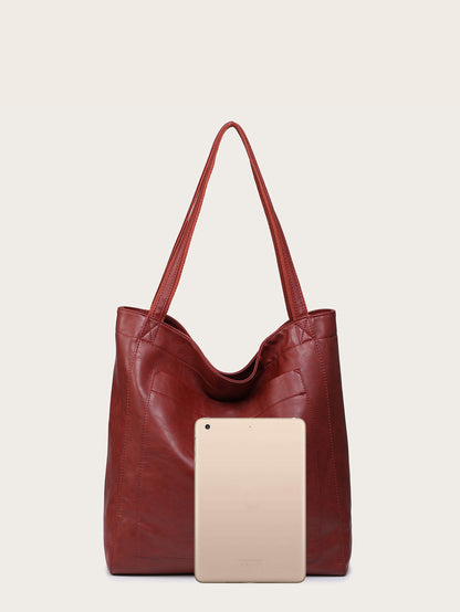 Vintage Soft Leather Tote Bag with Pocket Large Capacity