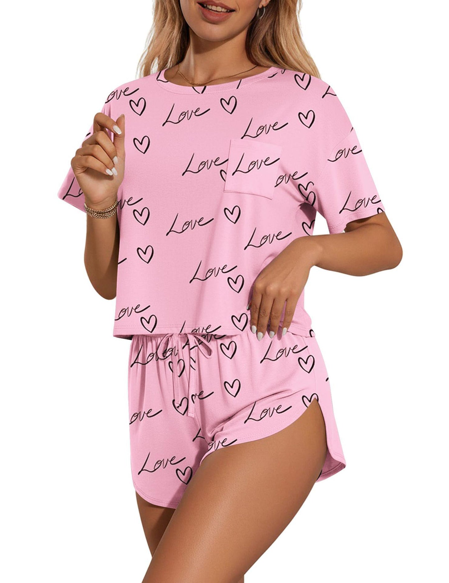 Stripe Lounge Pajama Set Tee & Drawstring Shorts