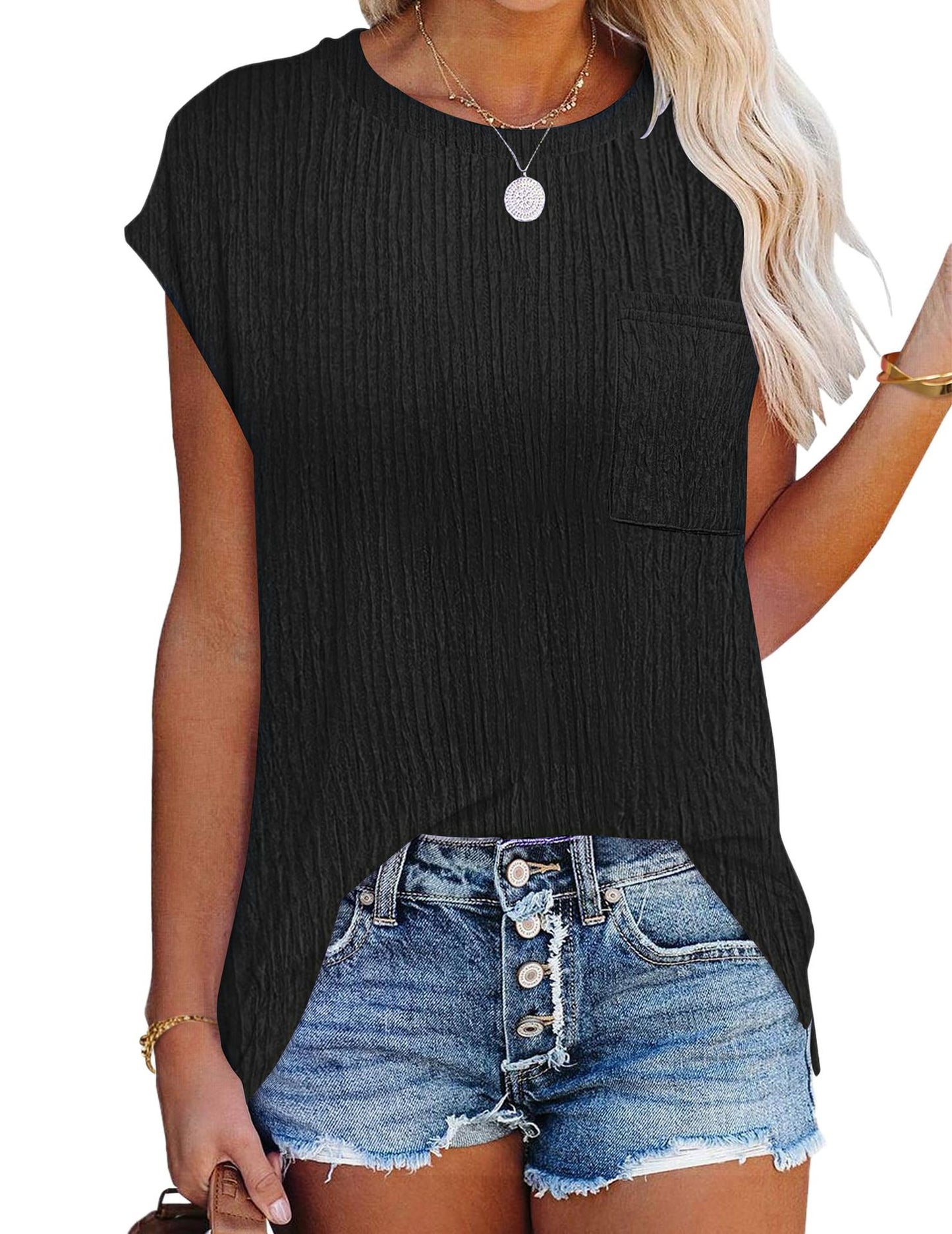 Casual Crew Neck T-Shirt with Pocket