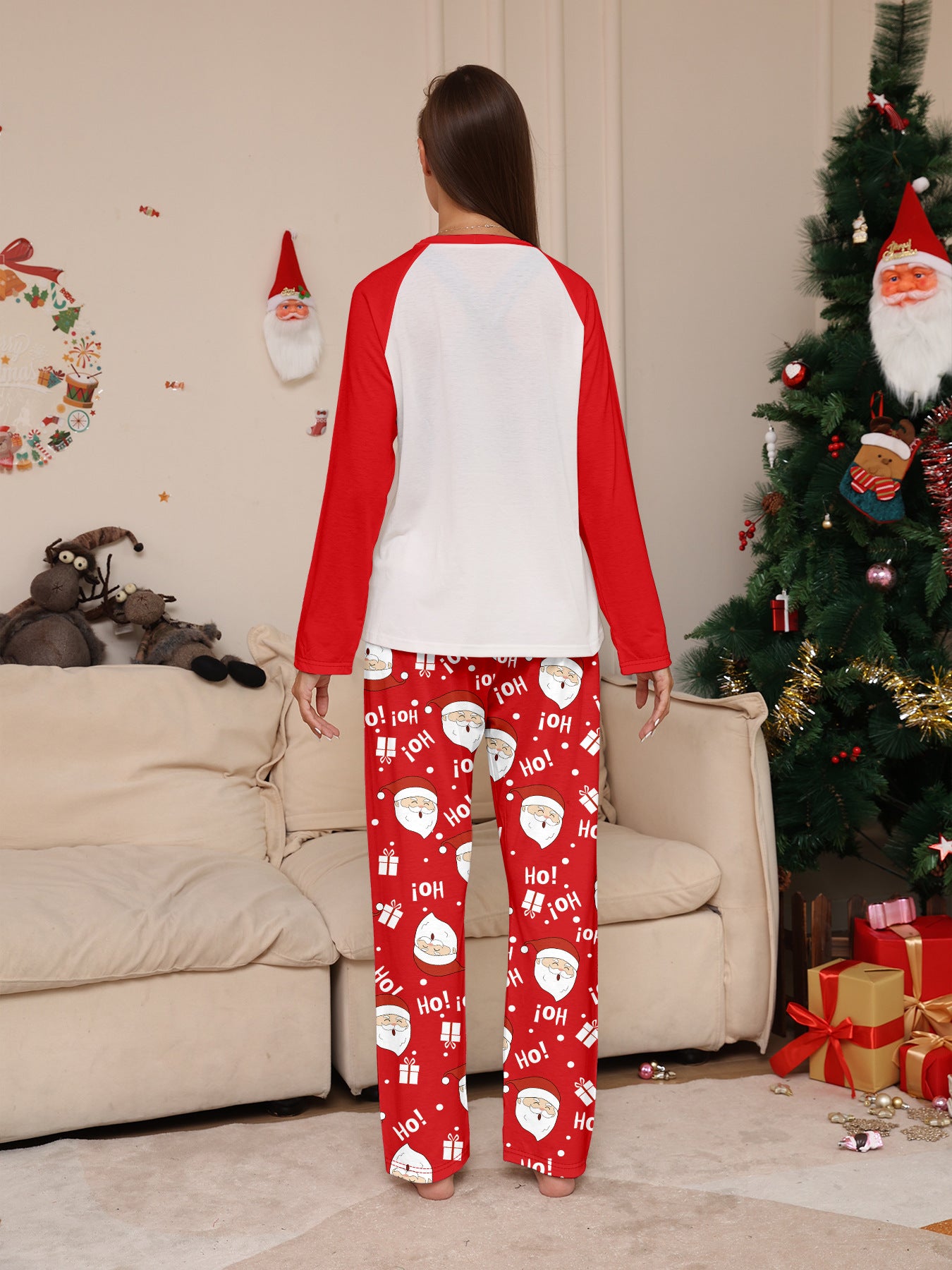 Santa Alphabet Cartoon Parent-Child Printed Christmas Pajamas