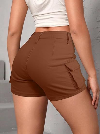 High-Waisted Slim-Fit Cargo Shorts with Pockets for Women