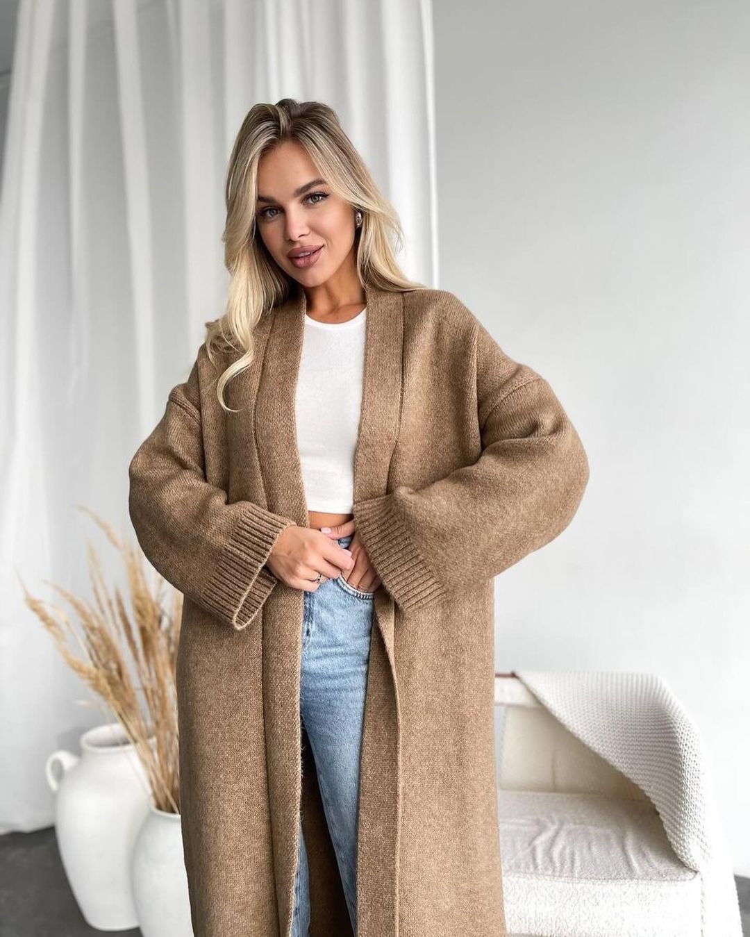 Women's Long Cardigan Open Front Oversized Sweater Coat