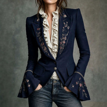Women's Vintage Floral Embroidered Fitted Blazer