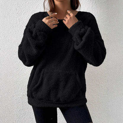 Women's Sherpa Fleece Crewneck Sweatshirt Pocket