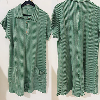Ribbed Collared Button Romper Loose Pocket Lounge Outfit