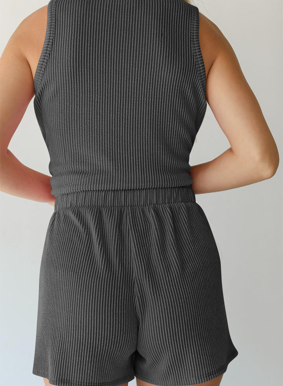 Dark Pink Ribbed Sleeveless Tank and Shorts Lounge Set