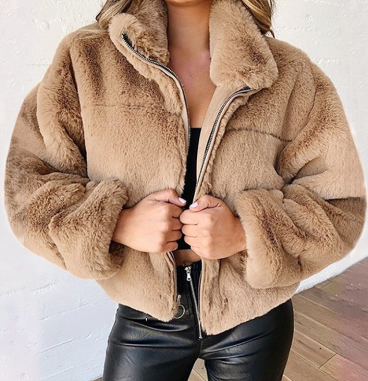 Women's Faux Fur Zip Up Jacket Winter Warm Fuzzy Coat