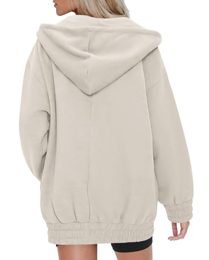 Women's Oversized Fleece Zip Up Hoodie Jacket Casual