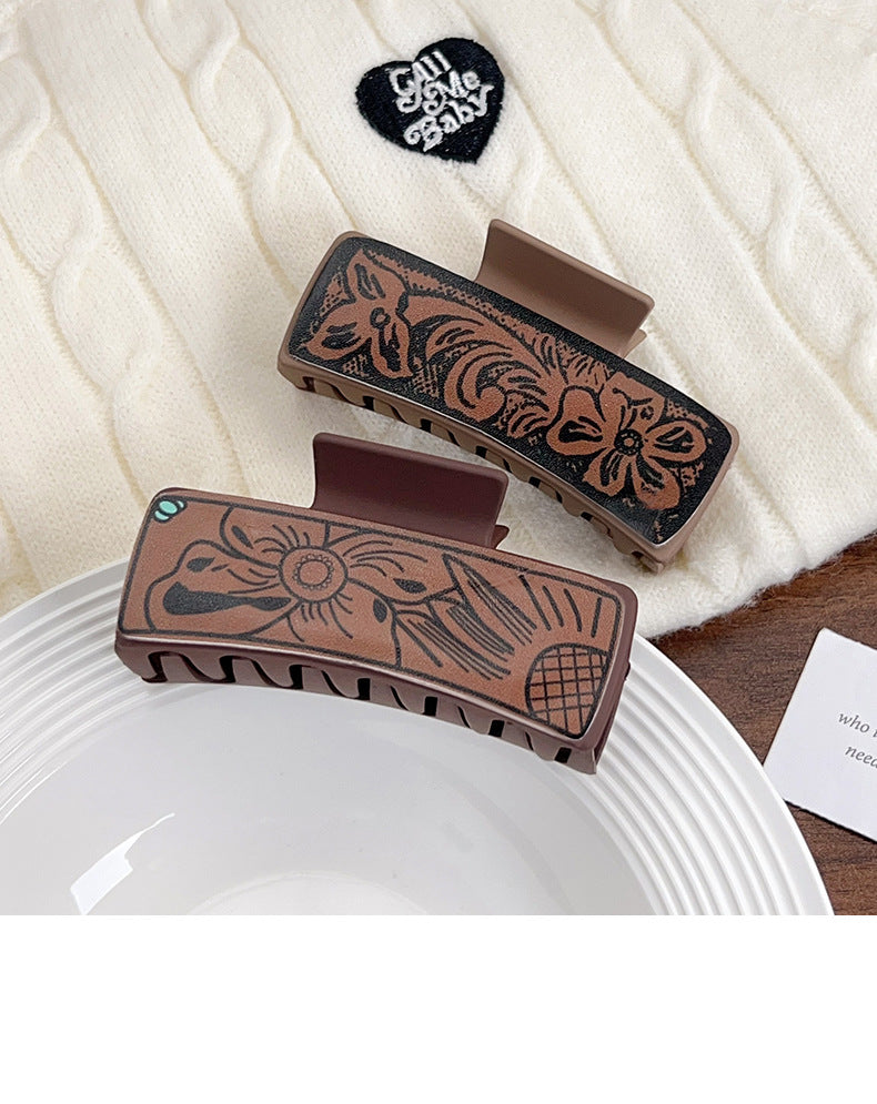 Western Poker Hair Claw Clip Cow Print Faux Leather