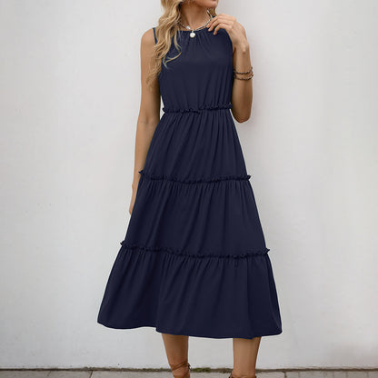 Sleeveless Ruffle Dress High Waist Elegant Midi