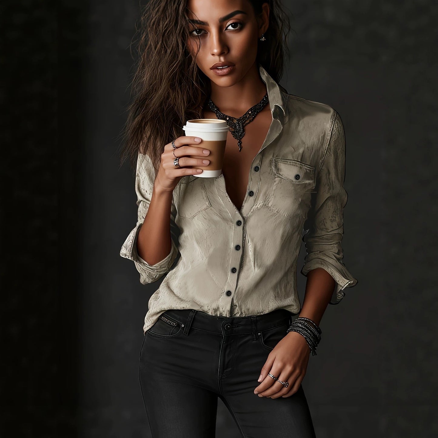 Women's Oversized Vintage Washed Button Down Shirt