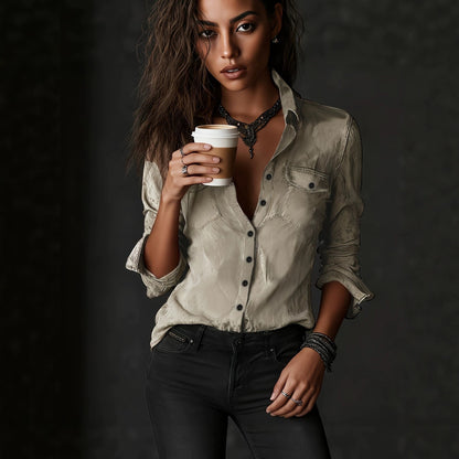 Women's Oversized Vintage Washed Button Down Shirt