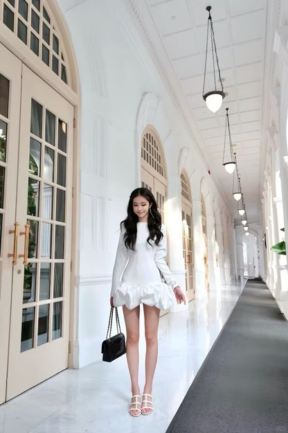 Balletcore Long Sleeve Ruffle Hem Mini Dress