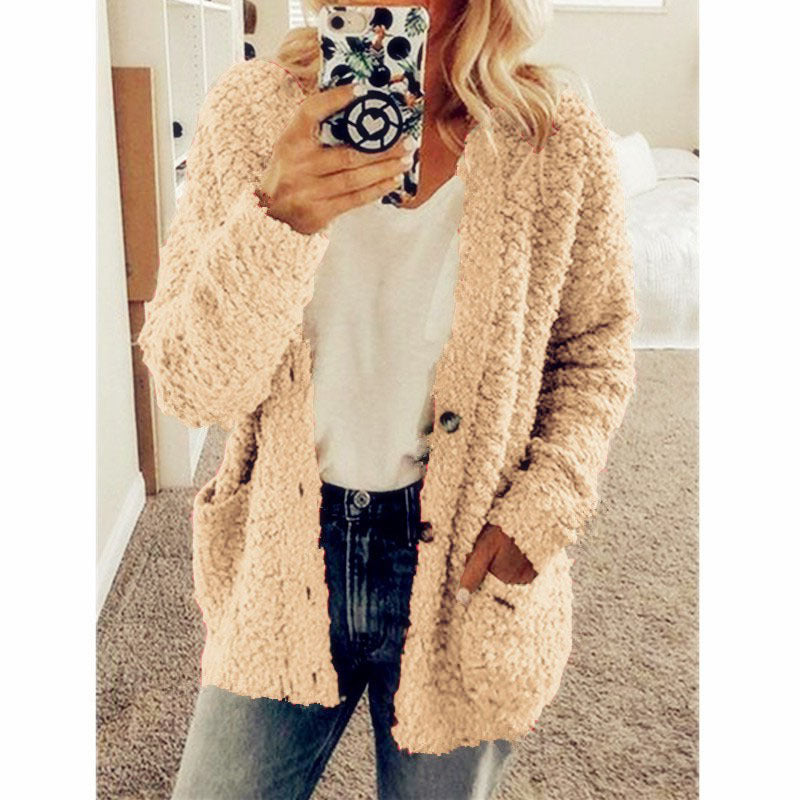 Teddy Fleece Button Front Cardigan Relaxed Fit Outerwear