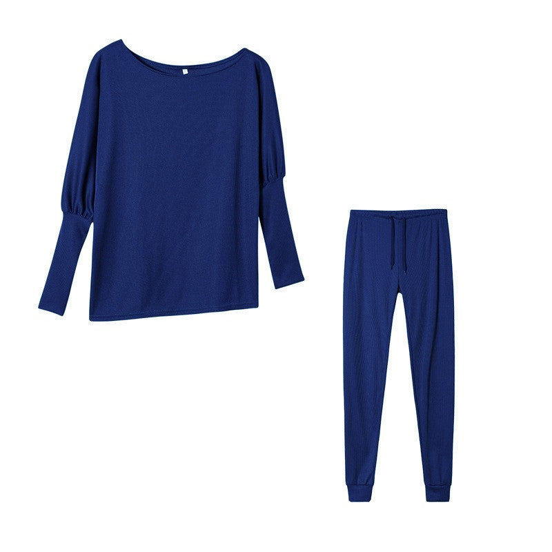 Women's Off Shoulder Ribbed Two Piece Lounge Set