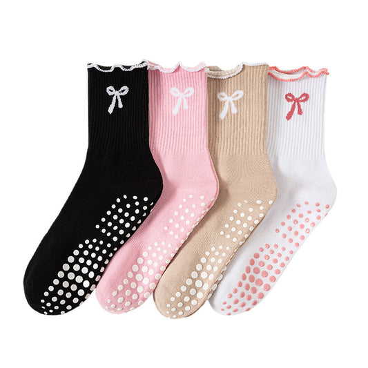 Womens Bow Grip Pilates Socks Non Slip Yoga Socks