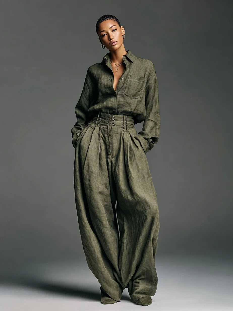 Women's Oversized Shirt Wide Leg Pants Two Piece Set
