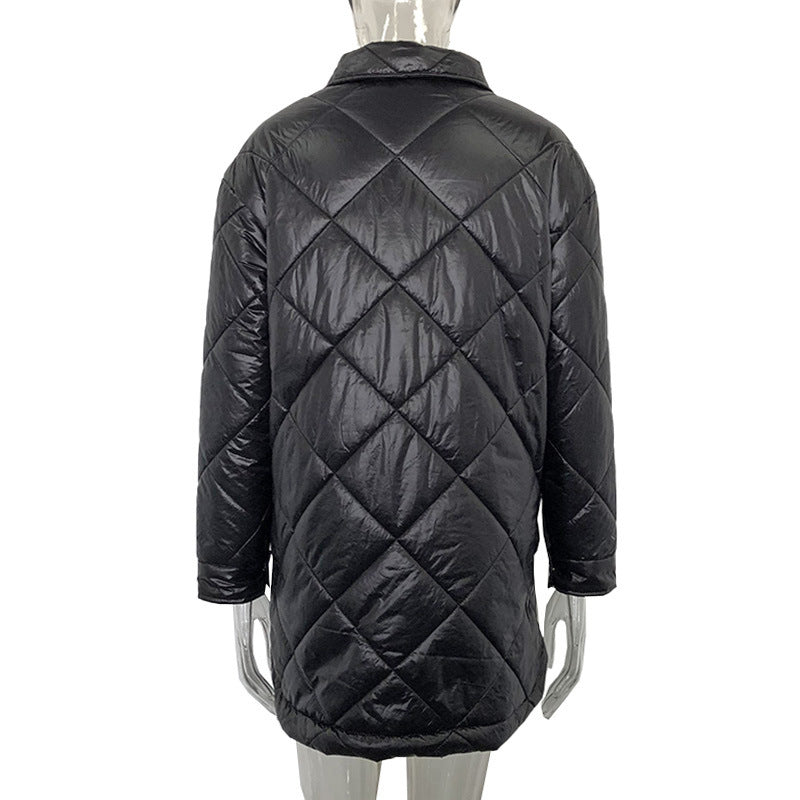 Women's Oversized Collared Quilted Mid Puffer Jacket