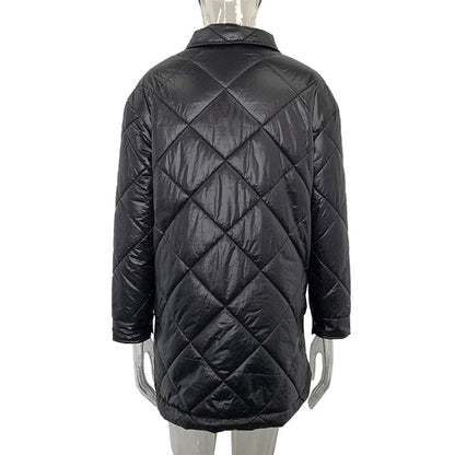 Women's Oversized Collared Quilted Mid Puffer Jacket