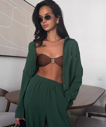 Women's Cardigan Wide Leg Pants Two Piece Lounge Set