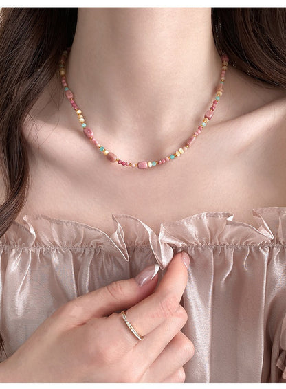 Natural Stone Beaded Necklace Colorful Summer Jewelry