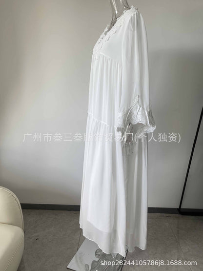 Women's Boho Lace Chiffon Long Sleeve Maxi Dress