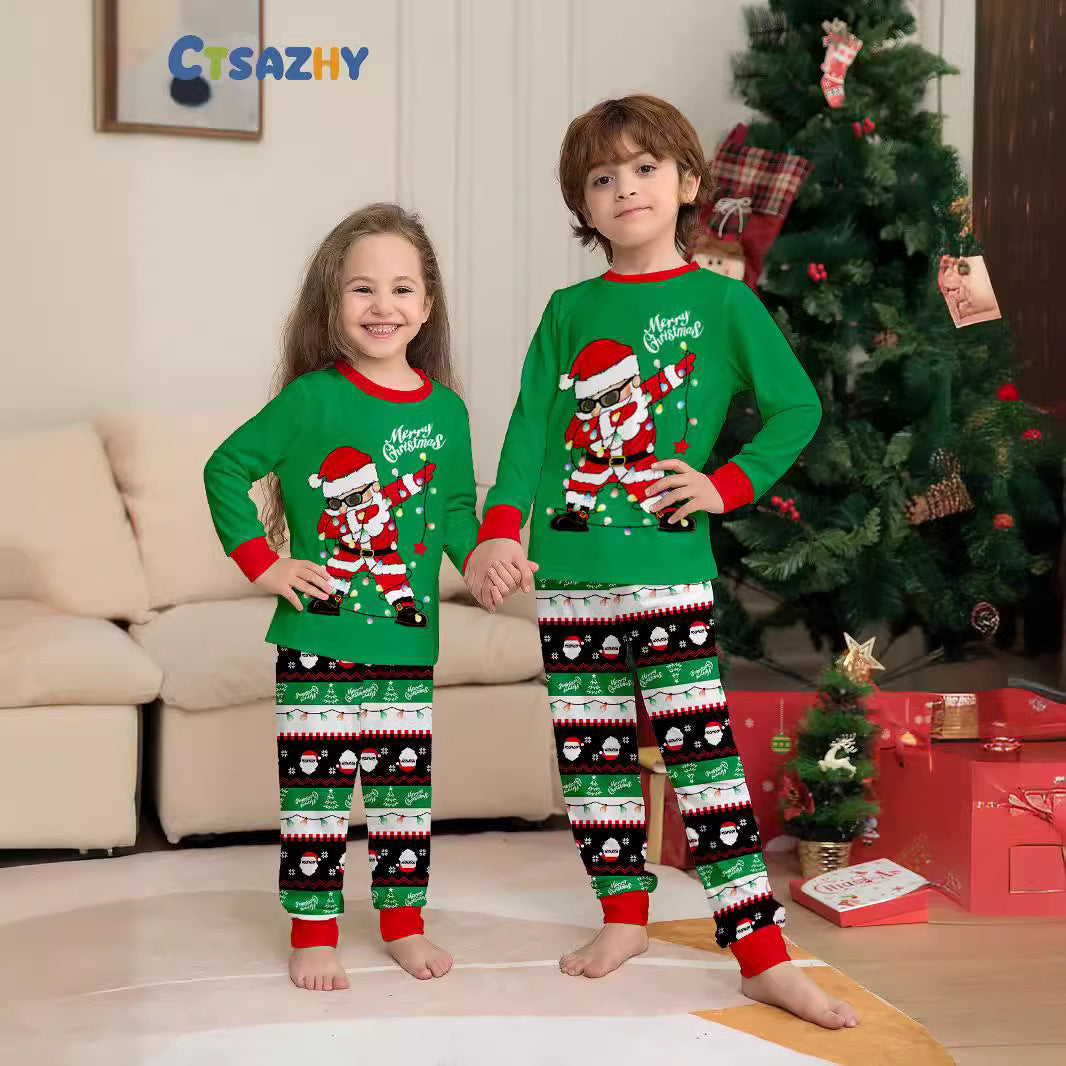 Santa Print Parent-child Outfit Long-sleeved Christmas Pajama Set