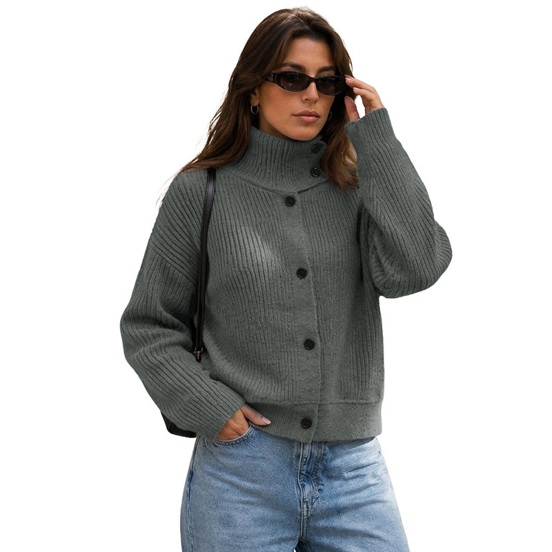 Women's Chunky Turtleneck Cardigan Button Front Sweater