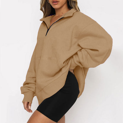 Oversized Half Zip Fleece Pullover Sweatshirt with Pocket