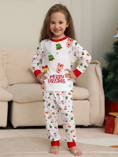 Christmas Cartoon Solid Color Christmas Tree Print Parent-child Christmas Pajamas