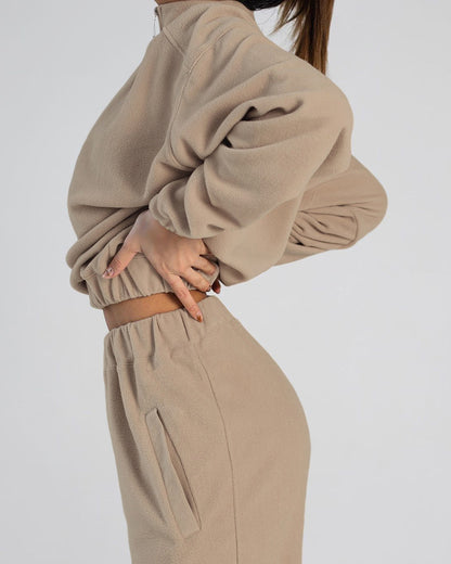 Women's Oversized Fleece Half Zip Hoodie Jogger Set