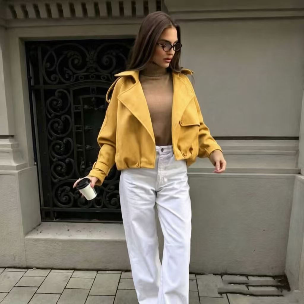 Women's Vintage Cropped Faux Suede Lapel Jacket